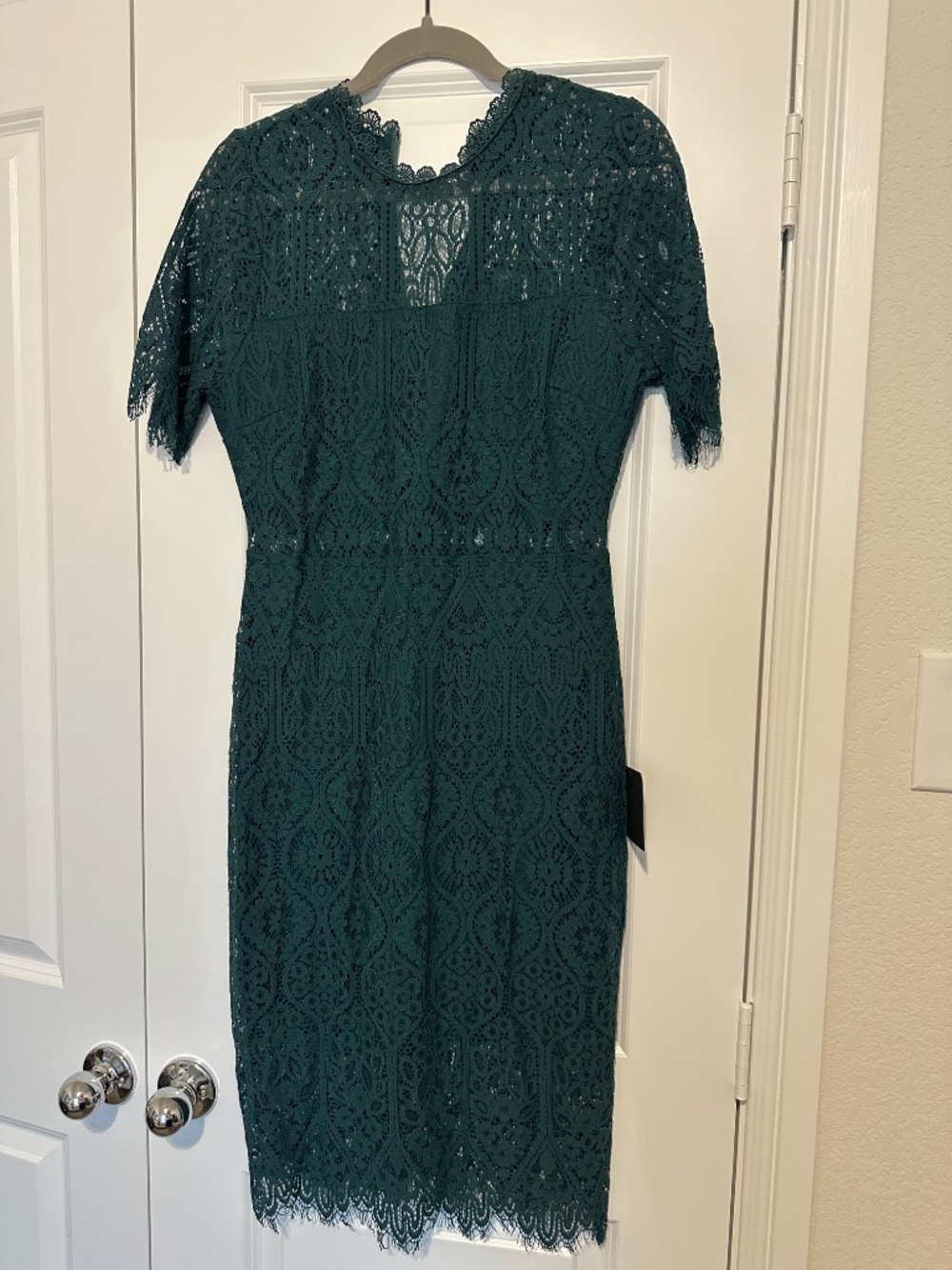 Lulus Remarkable Forest Green Sheer Lace Short Sleeve Mini Dress - Large - Picture 2 of 5